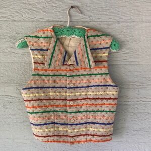 True vintage home made Striped Quilted Vest in Cream with Multicolor Accents